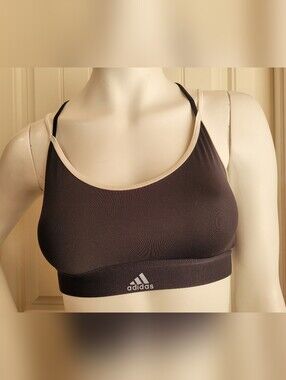 adidas Strapy Racerback Black Sports Bra with White Trim and Front Logo S
